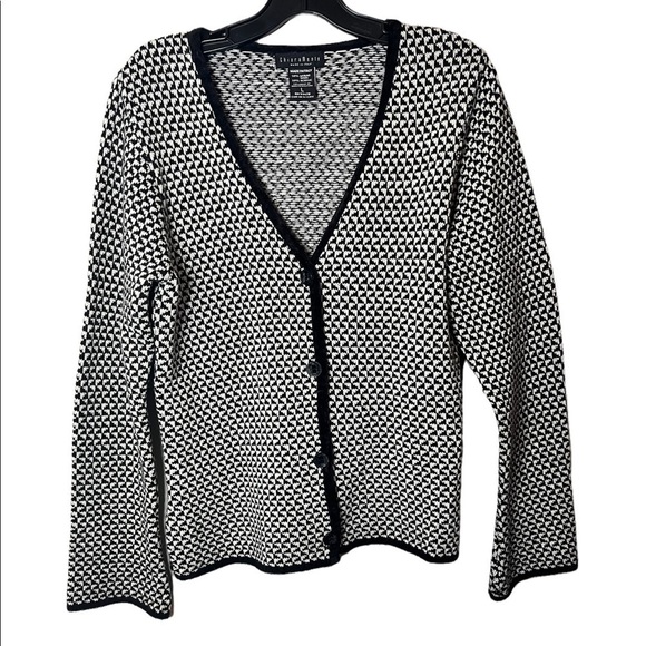Chiaramente Cardigan Sweater Womens Size Large Black White Button - Picture 6 of 8